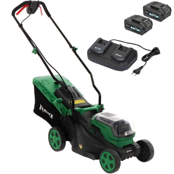 Cortacésped de empuje de batería RIBIMEX PRBAT20-TON33 - 2x Batería de 20V 4Ah - Ancho de corte 34 cm