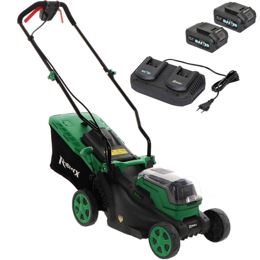Cortacésped de empuje de batería RIBIMEX PRBAT20-TON33 - 2x Batería de 20V 4Ah - Ancho de corte 34 cm