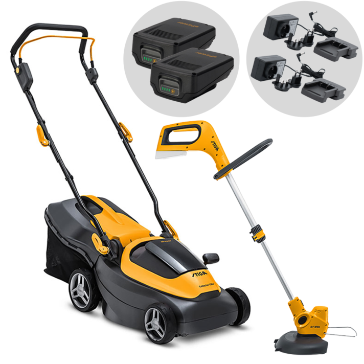 Stiga Collector 136e Kit + GT 100e - Kit Cortacésped de batería + Cortabordes de batería - 40V - 2x 20V/2Ah