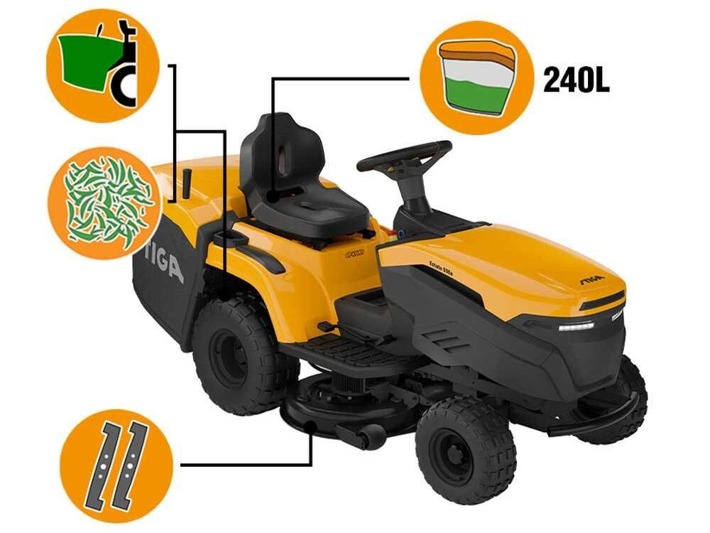 Stiga Estate 384e - Kit Tractor cortacésped con 1 módulo batería ePower Pro 56 V/40 Ah - Recogedor y mulching - Imagen 4