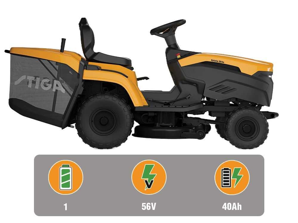 Stiga Estate 384e - Kit Tractor cortacésped con 1 módulo batería ePower Pro 56 V/40 Ah - Recogedor y mulching - Imagen 5