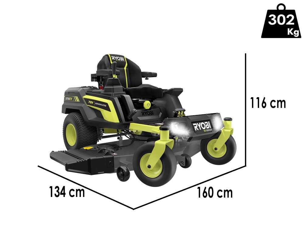 Ryobi ZTRX137 - Tractor cortacésped a batería de radio cero - 72V/30Ah - corte de 137cm - 2en1 - Imagen 3