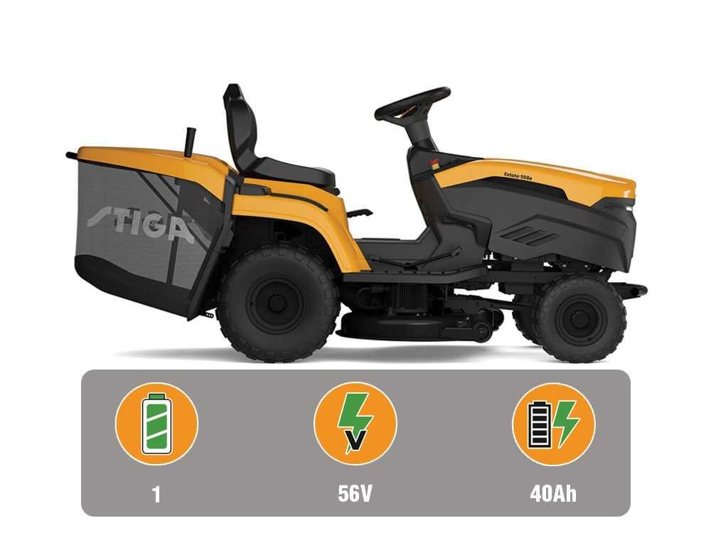 Stiga Estate 598e - Kit Tractor cortacésped con 1 módulo batería ePower Pro 56 V/40 Ah - Recogedor y mulching - Imagen 5